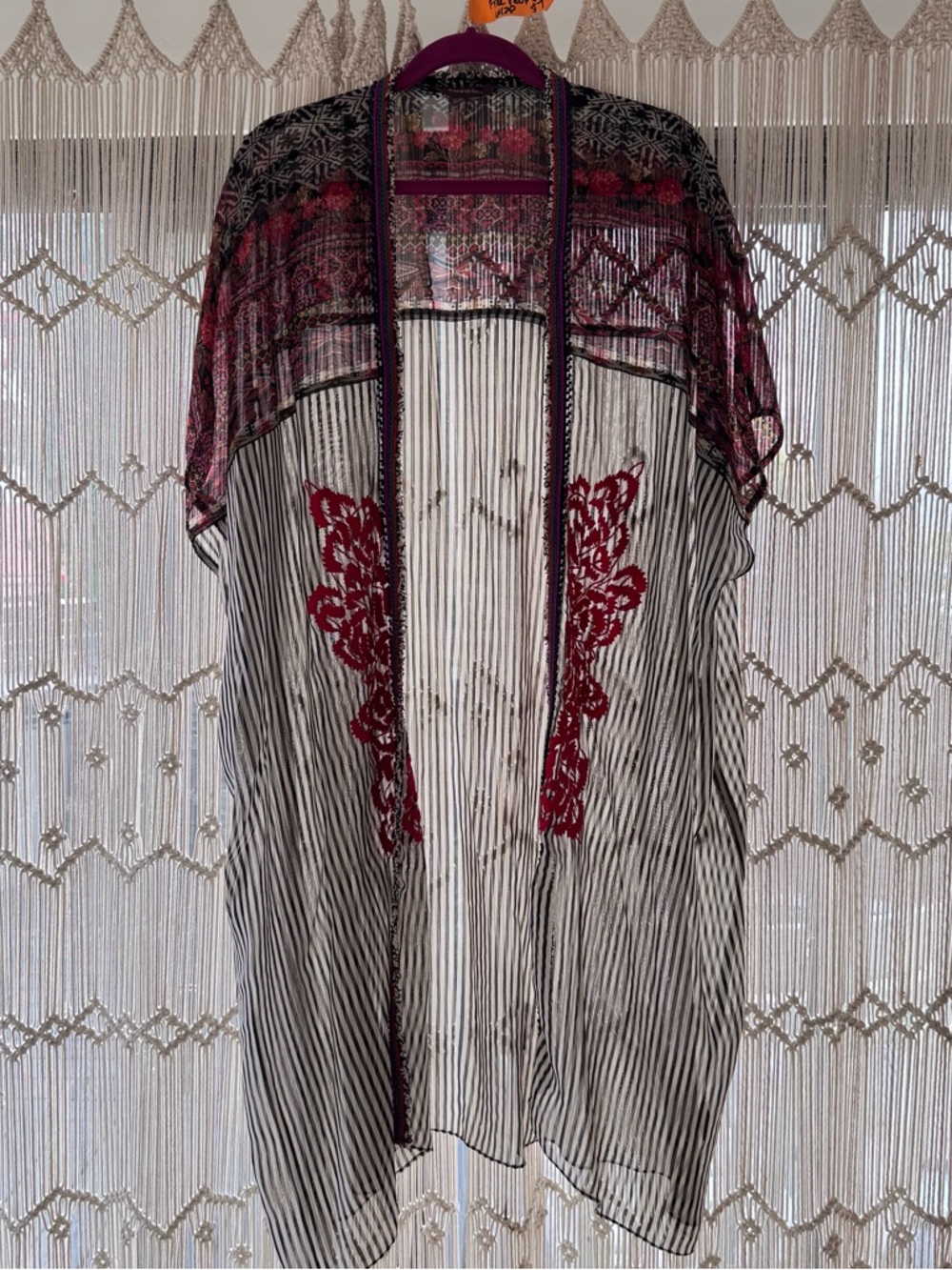 Ranna Gill x Anthro black-and-White Striped Sheer Kimono